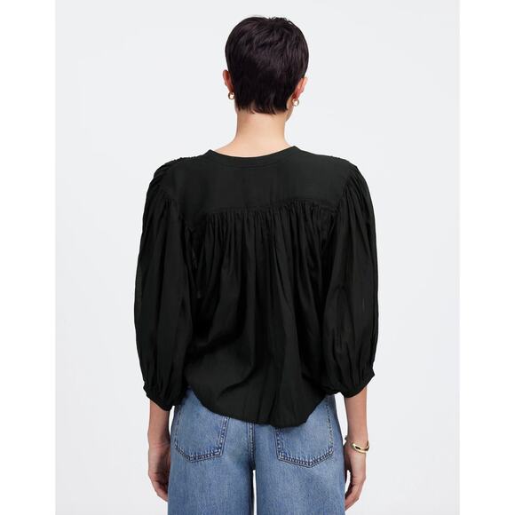 Madewell Balloon Sleeve Top Blouse Black Lightweight Cotton Blend Boho XXL NWT - Picture 3 of 13